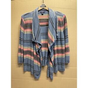 Boho comfy Coastal earthy Grandma Chaps Denim Linen Blend Waterfall Cardigan XL